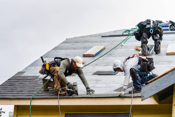 Professional Gutter Installation technician working in Plainville, MA